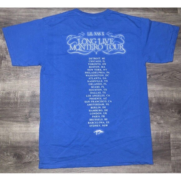 Lil Nas X Long Live Montero Tour T Shirt Size Medium Blue Cupid Graphic Print - Picture 6 of 8